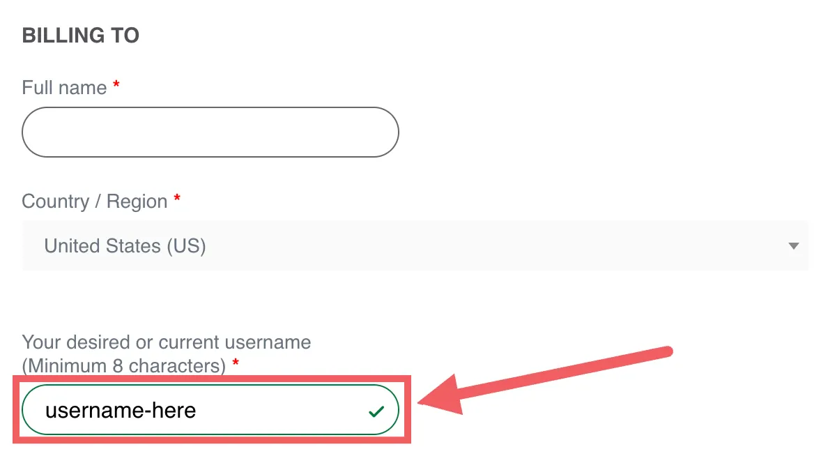 Enter your username in the checkout form