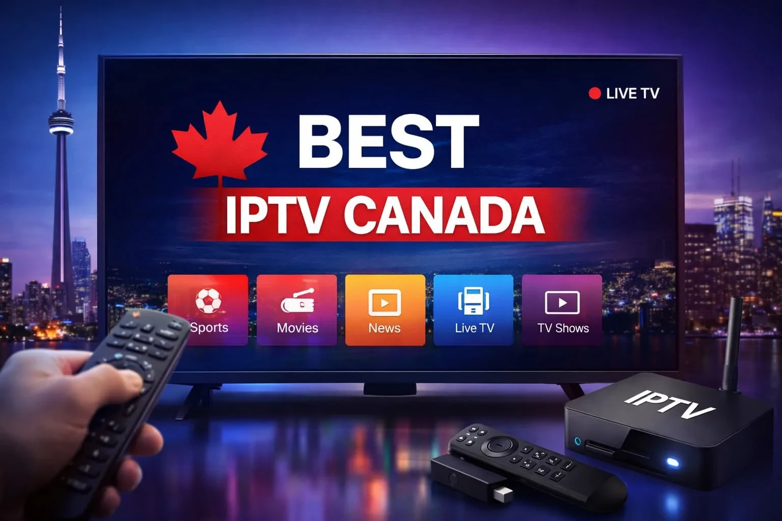 Canadian IPTV viewing setup with a television and remote
