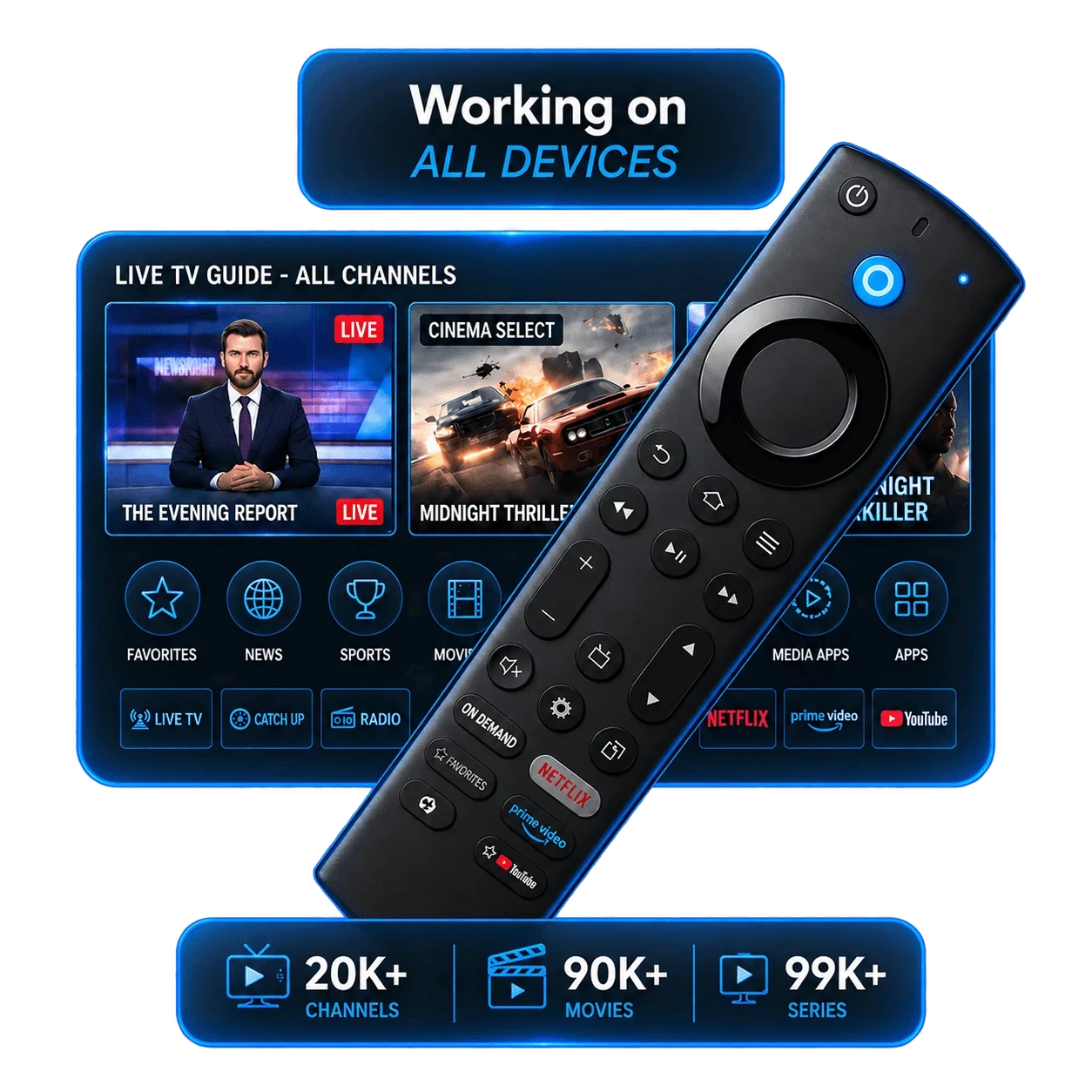 Streaming app and Fire TV remote showing device support