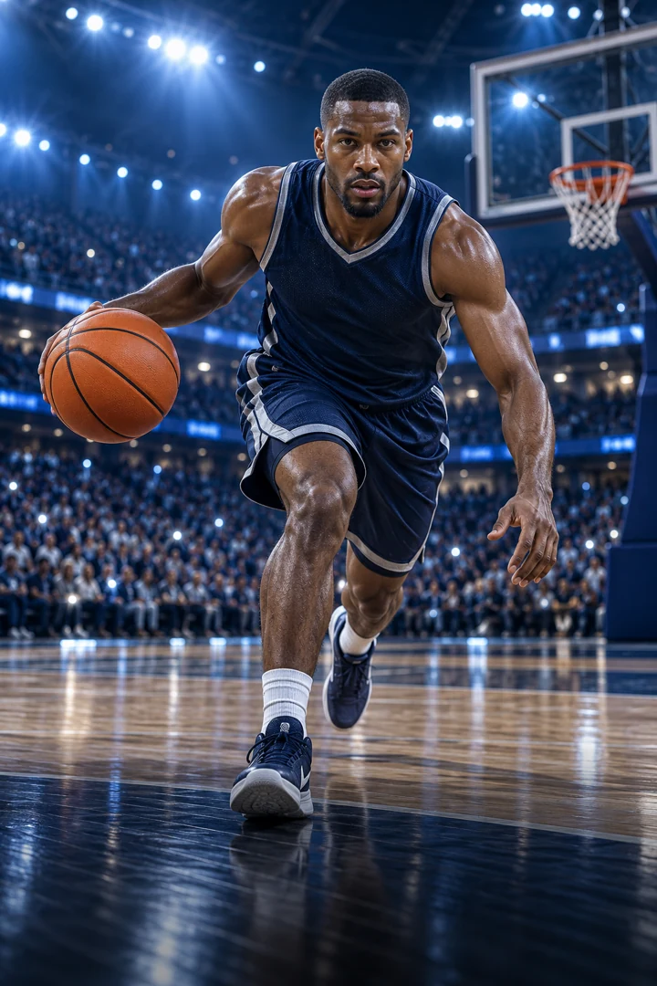 AI-generated basketball player dribbling