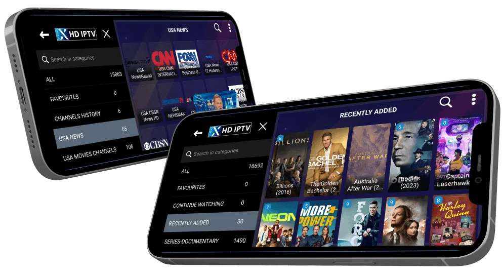 Xtreme HD IPTV App running on multiple mobile devices