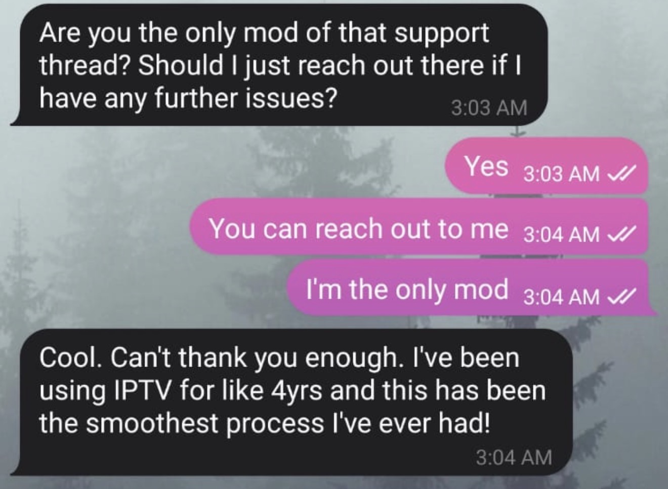Additional Xtreme HD IPTV customer feedback screenshot