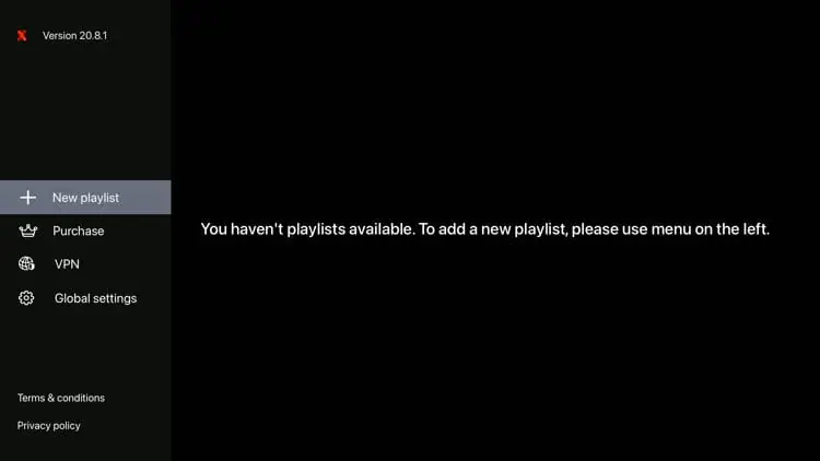 IPTVX Add New Playlist screen