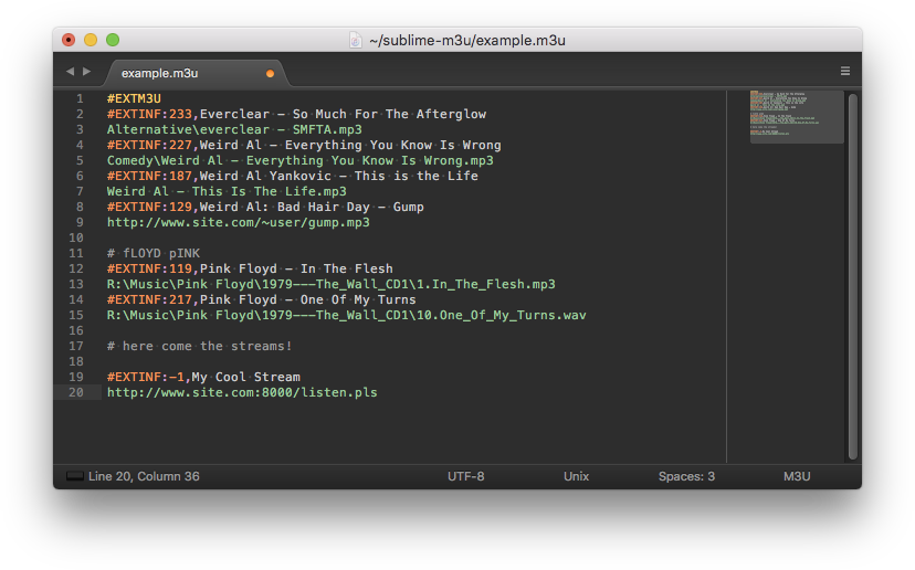 Example showing EXT M3U and EXT INF lines in an M3U playlist