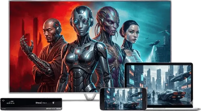 Collection of famous movie characters promoting Xtreme HD IPTV movies and video on demand library.