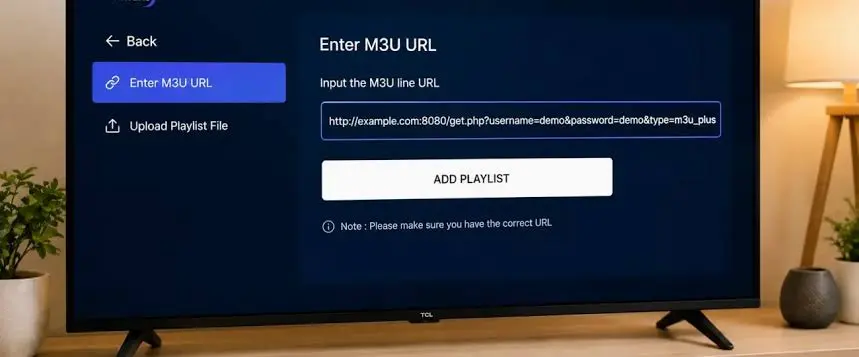 Entering an Xtreme HD IPTV M3U URL in an IPTV player on Android TV