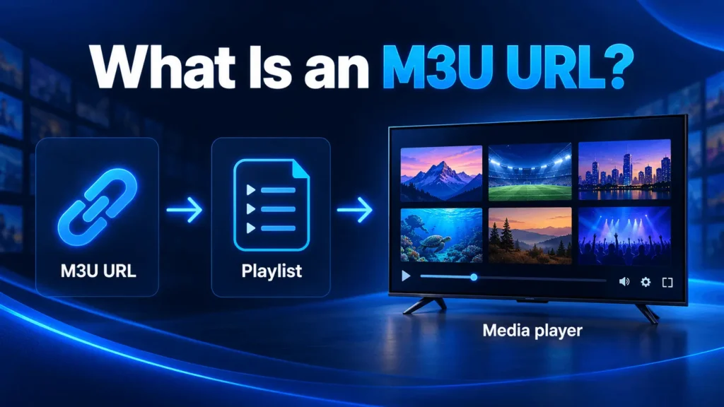 M3U URL connecting an IPTV playlist to a media player