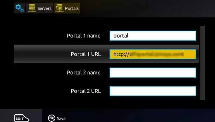 MAG Box portal URL configuration screen