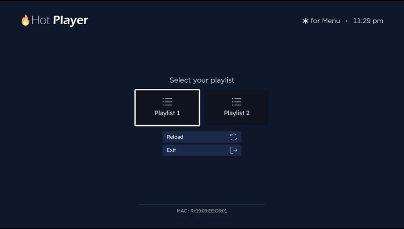 Hot Player Roku playlist setup screen